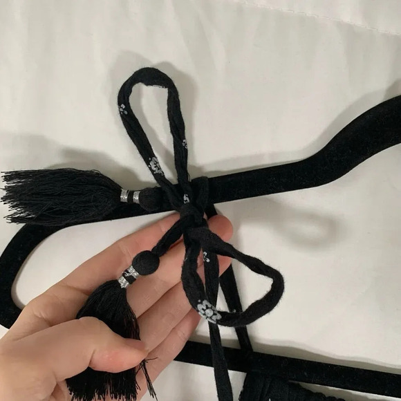 Old Navy Mini Dress Women's Small Black Floral Crochet Trim Tassel - Picture 3 of 8